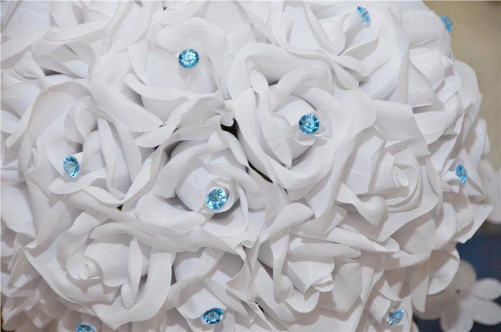 White Silk Rose Hand Tie (3 Dozen Roses) - Bridal Wedding Bouquet