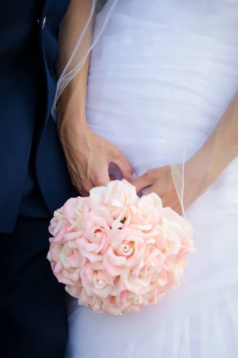 Pink Silk Rose Hand Tie (2 Dozen Roses) - Bridal Wedding Bouquet