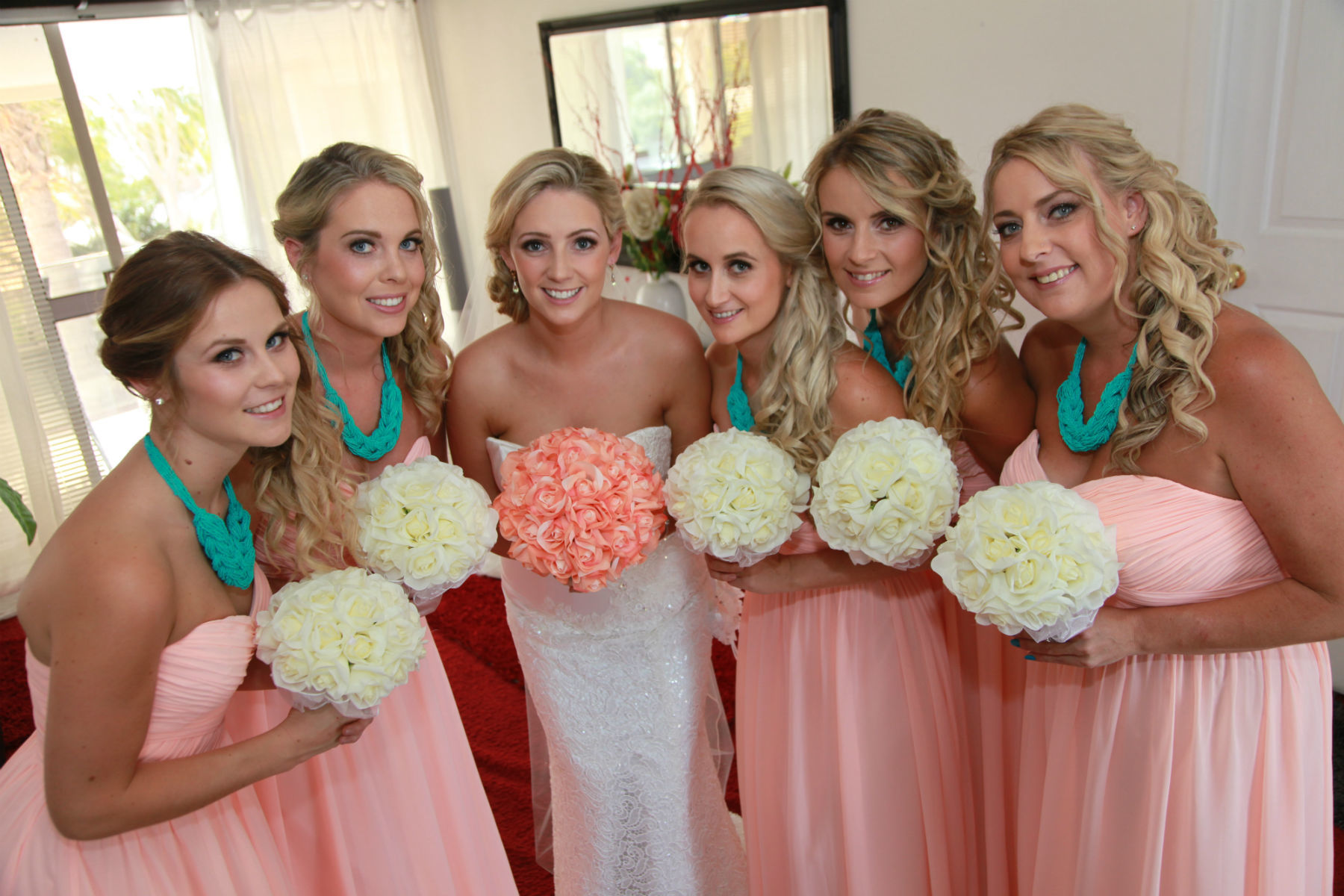 Peach Silk Rose Hand Tie (36 Roses) - Silk Bridal Wedding Bouquet