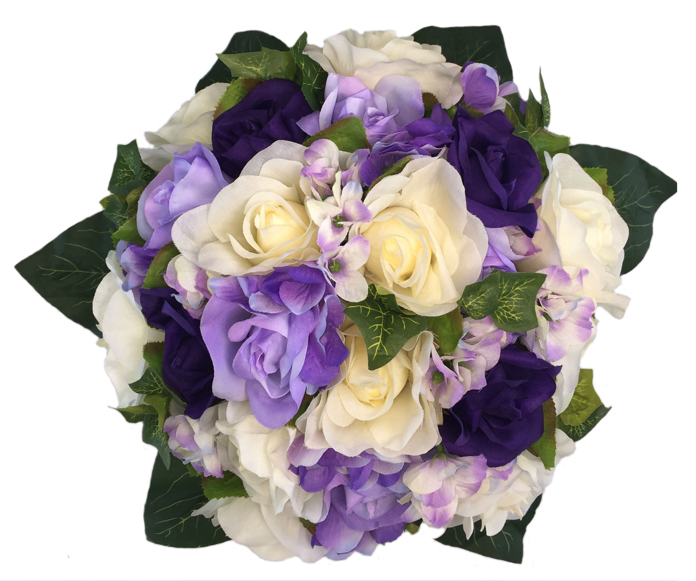 Purple, Lavender and Ivory Hydrangea Rose - Silk Bridal Wedding Bouquet