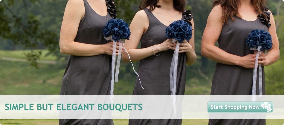 Navy Blue Silk Rose Toss Bouquet -1 Dozen Silk Roses - Bridal Wedding Bouquet