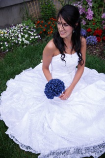 Navy Blue Silk Rose Hand Tie (24 Roses) - Silk Bridal Wedding Bouquet