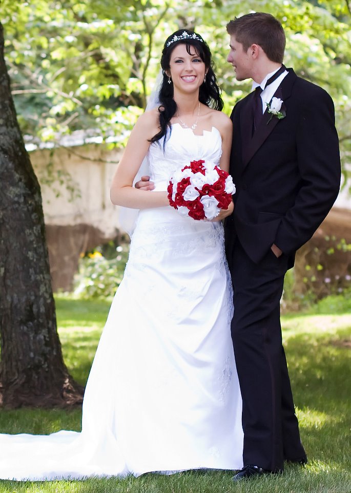 Red and Ivory Silk Rose Hand Tie (3 Dozen Roses) - Bridal Wedding Bouquet