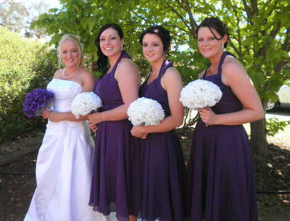 Purple Silk Rose Hand Tie (36 Roses) - Silk Bridal Wedding Bouquet