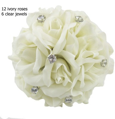 Ivory Silk Rose Toss Bouquet -1 Dozen Silk Roses - Bridal Wedding Bouquet