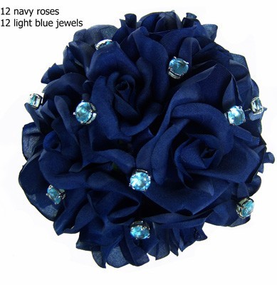Navy Blue Silk Rose Toss Bouquet -1 Dozen Silk Roses - Bridal Wedding Bouquet
