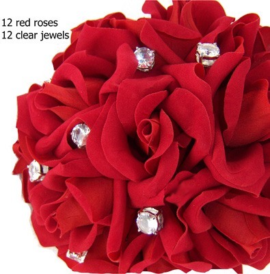 Red Silk Rose Toss Bouquet -1 Dozen Silk Roses - Bridal Wedding Bouquet