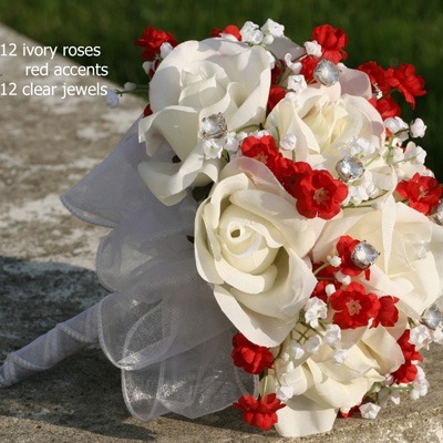 Sweet Red Silk Rose Hand Tie (1 Dozen Roses) - Bridal Wedding Bouquet