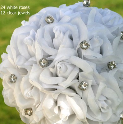 White Silk Rose Hand Tie (2 Dozen Roses) - Bridal Wedding Bouquet