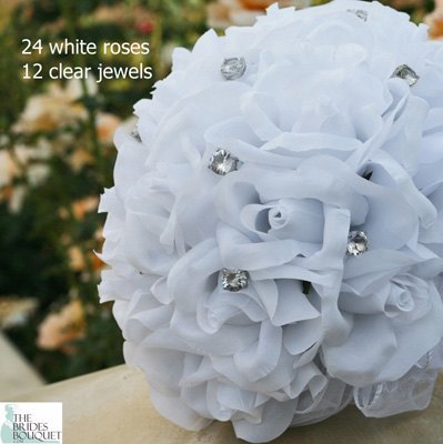 White Silk Rose Hand Tie (2 Dozen Roses) - Bridal Wedding Bouquet