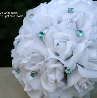 White Silk Rose Hand Tie (2 Dozen Roses) - Bridal Wedding Bouquet