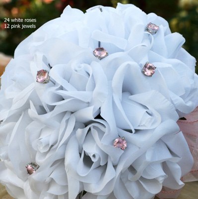 White Silk Rose Hand Tie (2 Dozen Roses) - Bridal Wedding Bouquet