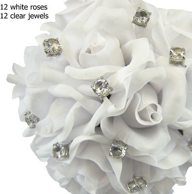 White Silk Rose Toss Bouquet -1 Dozen Silk Roses - Bridal Wedding Bouquet