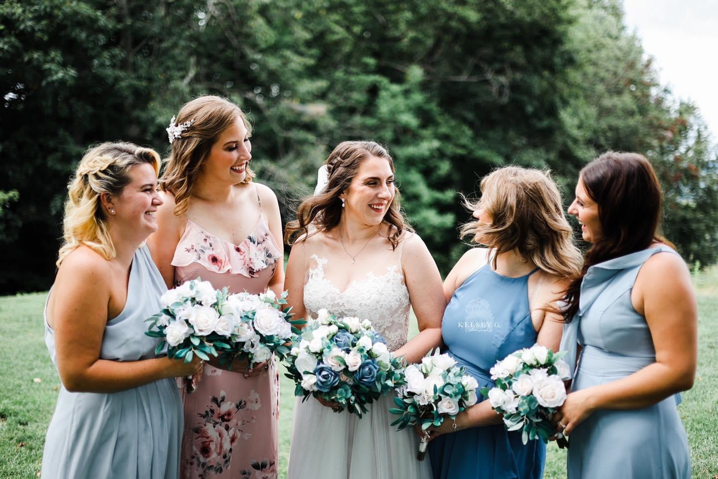 Dusty Blue Fake Flower Wedding Bouquets