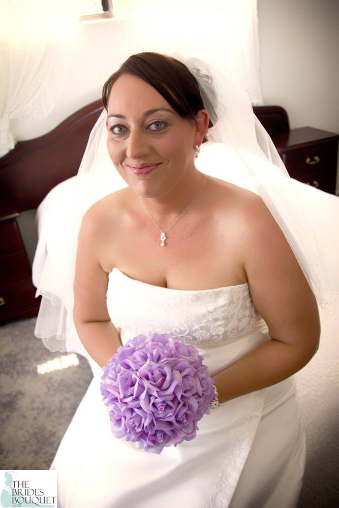 Lavender Silk Rose Hand Tie (2 Dozen Roses) - Bridal Wedding Bouquet