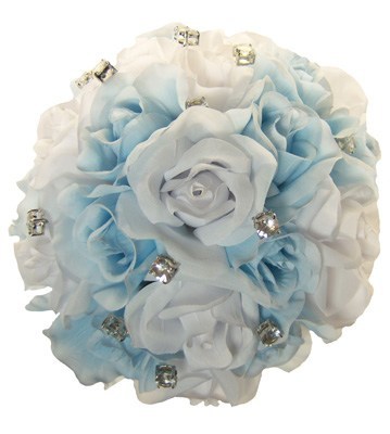Light Blue and White Silk Rose Hand Tie (2 Dozen Roses) - Bridal Wedding Bouquet