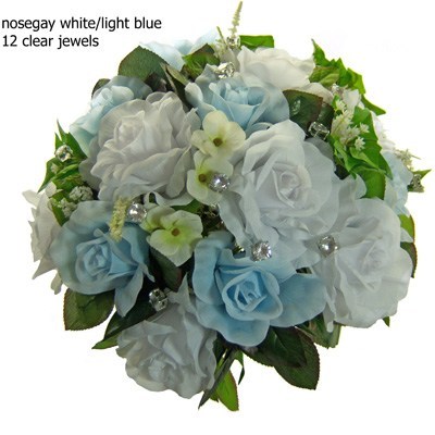 Light Blue and White Silk Rose Nosegay - Bridal Wedding Bouquet