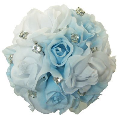 Light Blue and White Silk Rose Toss Bouquet - Bridal Wedding Bouquet