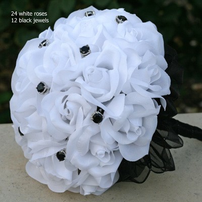 White Silk Rose Hand Tie (2 Dozen Roses) - Bridal Wedding Bouquet