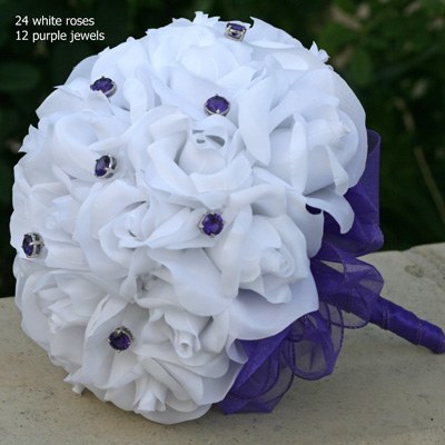 White Silk Rose Hand Tie (2 Dozen Roses) - Bridal Wedding Bouquet