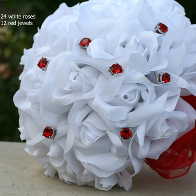 White Silk Rose Hand Tie (2 Dozen Roses) - Bridal Wedding Bouquet